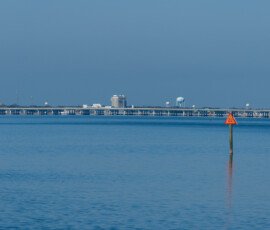 View from Gulf Island National looking northwest over Davis Bayou Coastal Preserve toward Biloxi and the bridge.